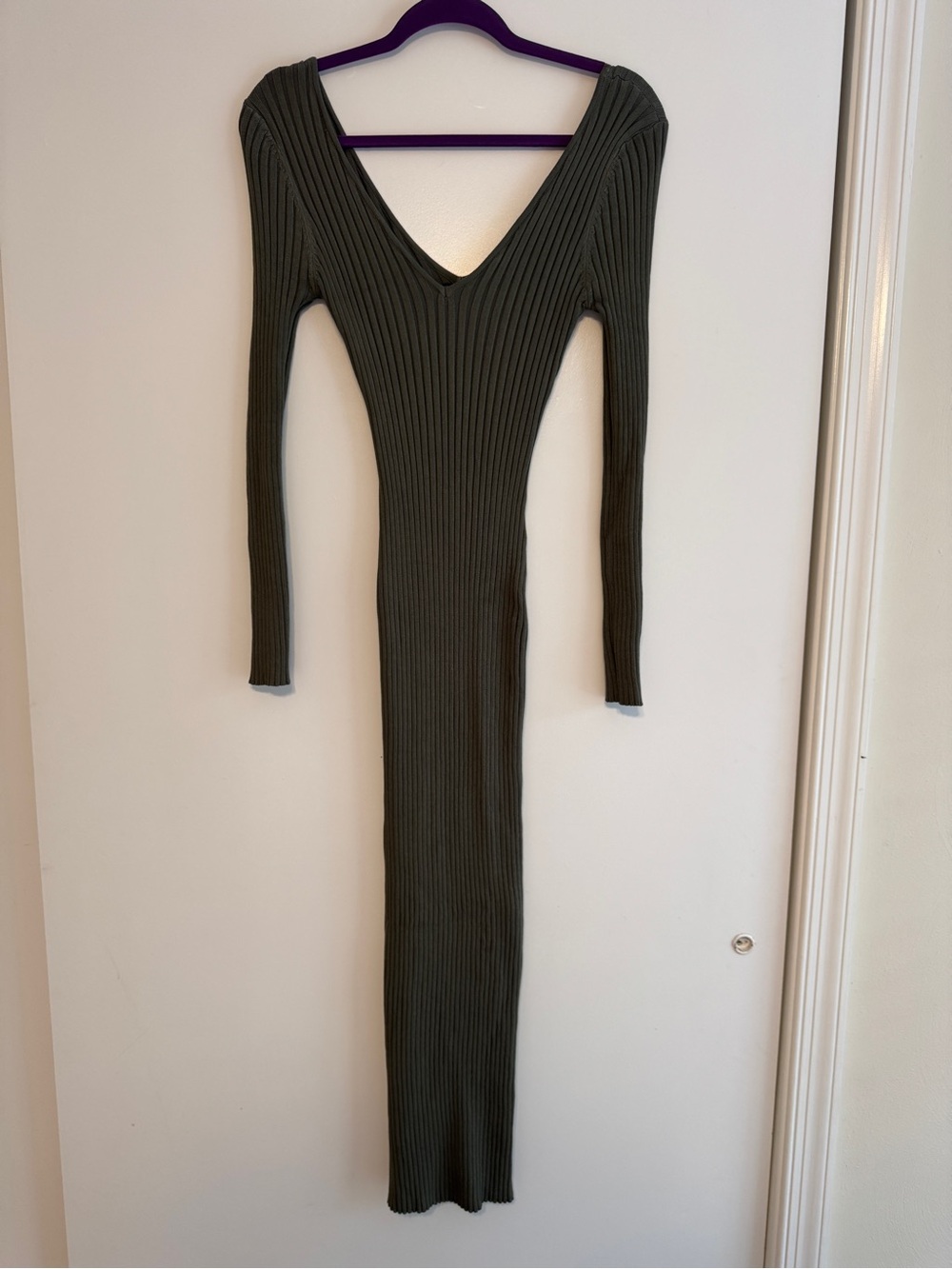 Pink Blush Hera Collection Olive Ribbed V-Neck Long Sleeve Maternity Maxi Dress